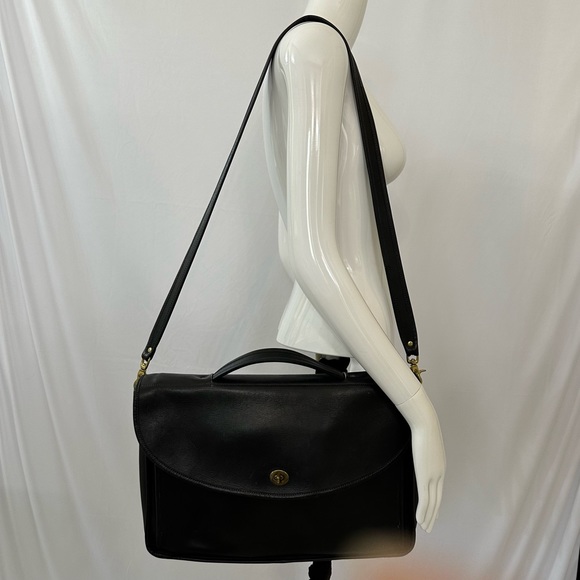 Laura USA Vintage Black Messenger Bag Genuine Leather with strap & handle - Picture 4 of 13